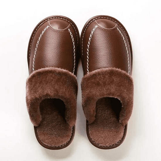 VIVVA® Kožené termo pantofle, Teplé pantofle s kožíškem, Teplé bačkory | NOBLEFEET
