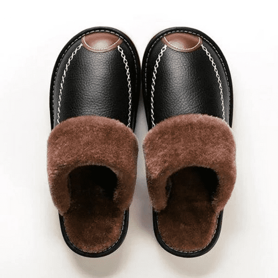 VIVVA® Kožené termo pantofle, Teplé pantofle s kožíškem, Teplé bačkory | NOBLEFEET