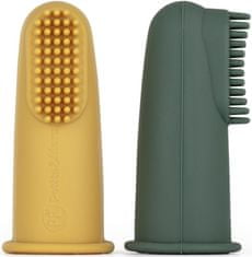 Petite&Mars Sada silikonových zubních kartáčků na prst Ochre&Green 2 ks 0m+
