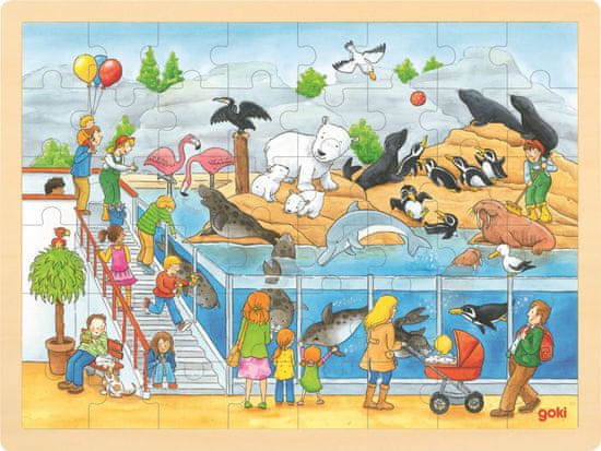 Goki Dřevěné puzzle Návštěva Zoo 48 dílků
