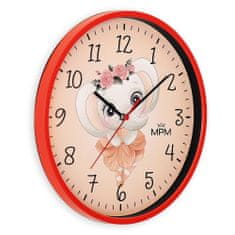 MPM QUALITY Nástěnné designové plastové hodiny MPM Slon, červená