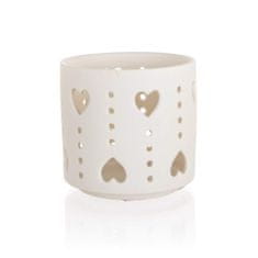 HOME DECOR Svícen na čajové svíčky porcelánový 7,4 x 7 cm, srdce, bílý, sada 6 ks