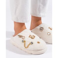 Dámské bílé pantofle s ozdobami velikost 37