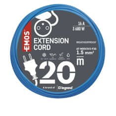 Emos Počasí odolný prodlužovací kabel 20 m / 1 zásuvka / modrý / silikon / 230 V / 1,5 mm2