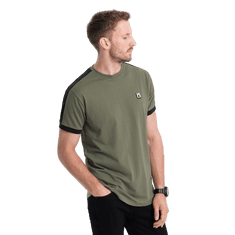 OMBRE Pánské bavlněné tričko V4 S1632 olivové MDN124104 S
