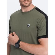OMBRE Pánské bavlněné tričko V4 S1632 olivové MDN124104 S