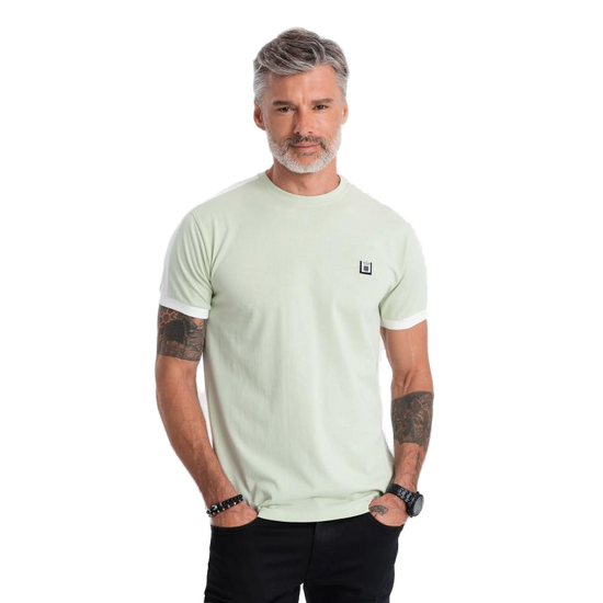 OMBRE Pánské bavlněné tričko V9 S1632 světle mátové MDN124106