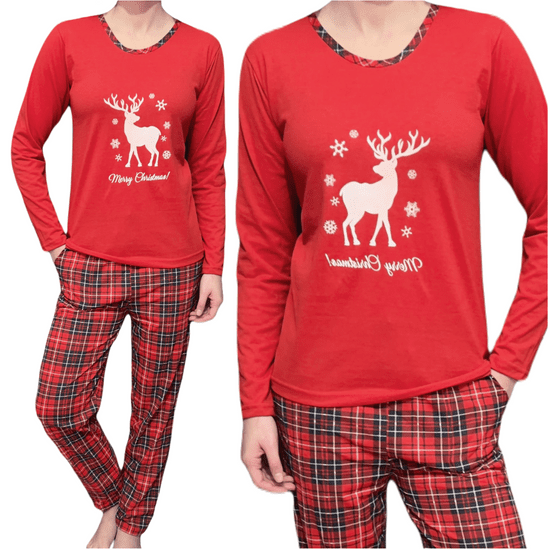 LA PENNA Dámské červené pyžamo s dlouhým rukávem Merry Christmas