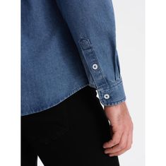 OMBRE Klasická pánská džínová košile SLIM modrá MDN124130 S