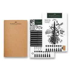 Faber-Castell Popisovače a skicář Faber-Castell Pitt Artist Pen sada 8+1 ks, různé hroty, černý