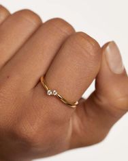 PDPAOLA Minimalistický pozlacený prsten se zirkony Couplet Essentials AN01-872 (Obvod 52 mm)