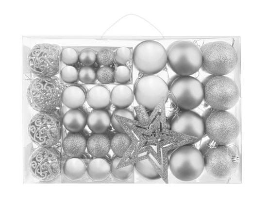VELMAL Sada 100 vánočních koulí + hvězda - stříbrná