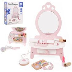 LEBULA Dřevěný toaletní stolek CLASSIC WORLD pro dívku se zrcadlem + 11 doplňků