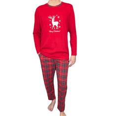 LA PENNA Červené pánské pyžamo s dlouhým rukávem Merry Christmas L