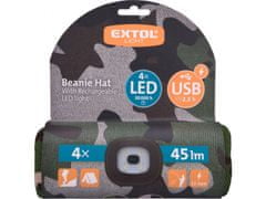 Extol Light čepice s čelovkou 4x45lm, USB nabíjení, maskovací, univerzální velikost, 100% acryl