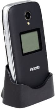 Evolveo EasyPhone FS GPS lokalizácia senzor pádu mms správy tlačidlový telefón pre seniorov pre dôchodcov, véčko, SOS tlačidlo, veľké tlačidlá, dlhá výdrž, nabíjací stojan 3Mpx fotoaparát kvalitná kamera fotokontakty LED blesk Fm rádio slot na pamäťové karty výkonná batéria slúchadlový 3,5mm jack výkonný hlasný reproduktor TFT displej pohodlný úchop