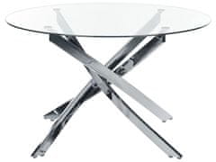 Beliani Kulatý jídelní stůl se skleněnou deskou 120 cm stříbrný MARAMO