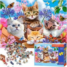 WOWO Puzzle CASTORLAND Koťátka s květinami - Skládačka 120 dílků pro děti 6+ let