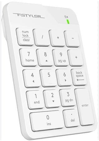 A4Tech FSTYLER bezdrátová numerická klávesnice, USB nano, bílá