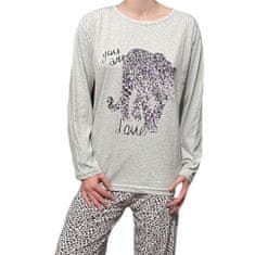 INNA Dámské pyžamo šedá opuka dlouhý rukáv fialový panter XL