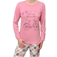 INNA Dámské pyžamo růžový potisk kolo, dlouhé kalhoty mřížka XL