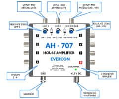 EVERCON domovní zesilovač 30 dB pro 4 - 8 TV Evercon AH-707
