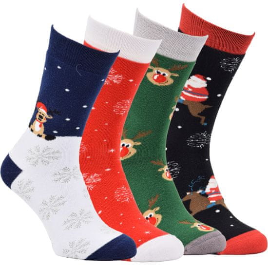 OXSOX barevné veselé vánoční bavlněné froté ponožky O9500223 4-pack