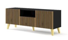 Homlando TV stolek RAVENNA F 150 cm 2D1S frézovaná matná černá / řemeslný dub