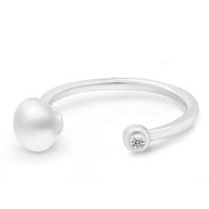 Brilio Silver Něžný stříbrný prsten s pravou perlou RI103W (Obvod 55 mm)