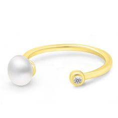 Brilio Silver Něžný pozlacený prsten s pravou perlou RI103Y (Obvod 50 mm)