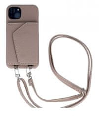 TopQ Kryt Wallet Leather iPhone 14 hnědý se šňůrkou 94619