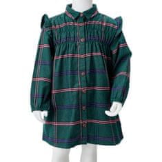 Vidaxl Dětské šaty s dlouhým rukávem a volánky tmavě zelené 104