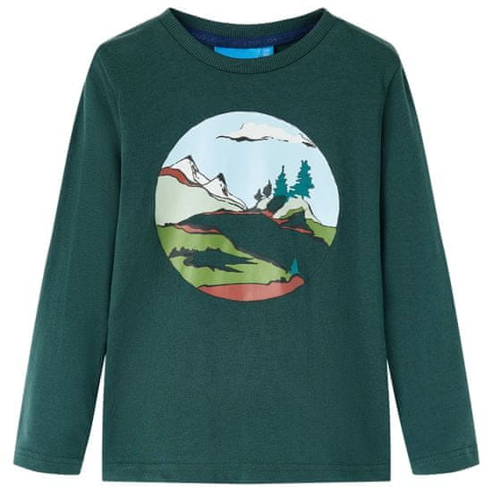 Greatstore Dětské tričko s dlouhým rukávem Hory a stromy tmavě zelené 92