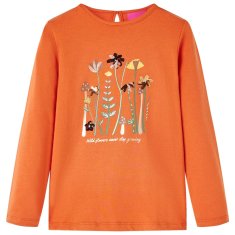 Greatstore Dětské tričko s dlouhým rukávem potisk květin burnt orange 140