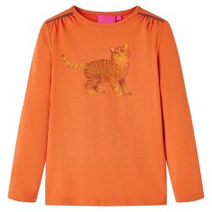 shumee Dětské tričko s dlouhým rukávem Kočka oranžové 116
