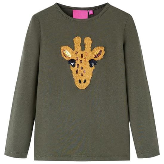 shumee Dětské tričko s dlouhým rukávem Žirafa khaki 116