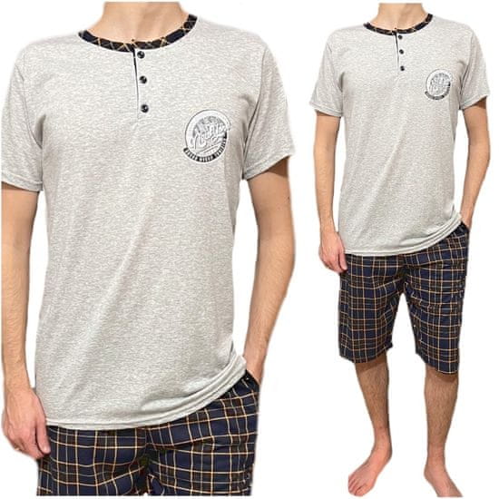 LA PENNA Pánské pyžamo šedý melír 3/4 kalhoty tričko krátký rukáv knoflíky