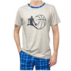 LA PENNA Pánské pyžamo šedý melír kraťasy mřížka basketbal XL