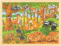 Goki Dřevěné puzzle Zvířecí mláďátka v lese 48 dílků