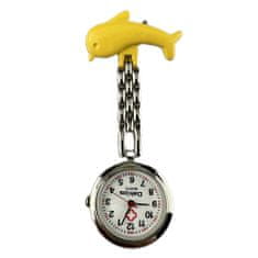 Daklos Kovové připínací kapesní hodinky s delfínem nejen pro zdravotní sestru - Žlutá