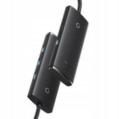 BASEUS Vysokorychlostní adaptér USB 3.0 HUB Splitter pro 4 porty USB - 25cm černý 5Gbps, WKQX080001