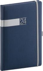 Diář 2024: Twill - modrostříbrný, týdenní, 15 × 21 cm
