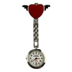 Daklos Kovové připínací kapesní hodinky srdce s křídly nejen pro zdravotní sestru - Červené
