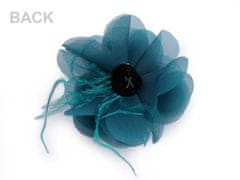 Kraftika 1ks 5 modrá tmavá šifónový květ s peřím k našití a nalepení