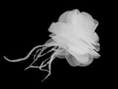 Kraftika 1ks bílá šifónový květ s peřím k našití a nalepení 8-9 cm