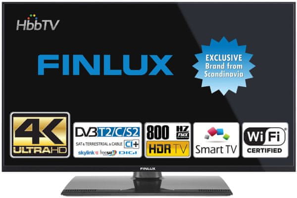 Finlux 43FUF7162 smart televize LED 43 palců operační systém HbbTV červené tlačítko skylink Wi-Fi USB fastscan