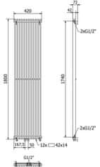 Mexen Kansas otopný žebřík/radiátor 1800 x 420 mm, 1441 w, černý (W204-1800-420-00-70)