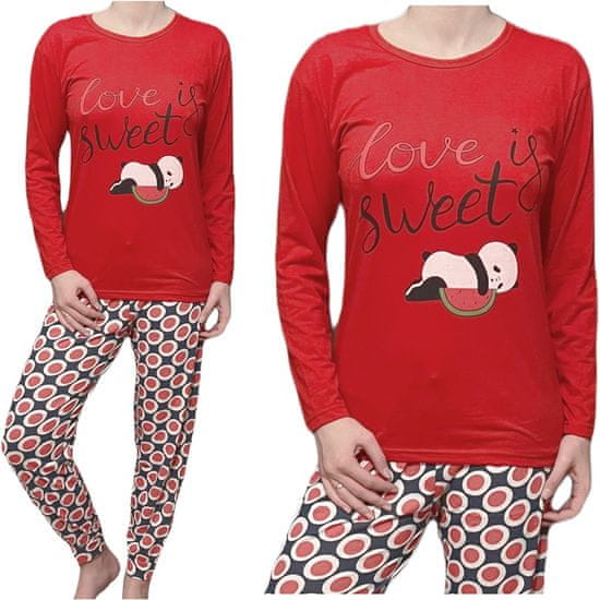 INNA Dámské pyžamo červené dlouhé kalhoty a rukáv love sweet panda