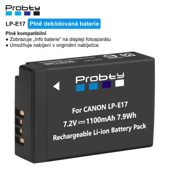 Probty LP-E17 Li-Ion dobíjecí baterie pro Canon EOS R100/R50/R10/R8/RP/850D/800D/760D/750D/250D/200D/77D/M6 Mark II/M6/M5/M3 (1100 mAh, PLNĚ dekódovaná)
