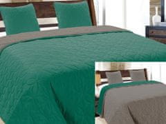 Euromat Dekorační přehoz na postel s povlaky na polštáře VIGO II 220x240 smaragdově zelené grafitové geometrické květy